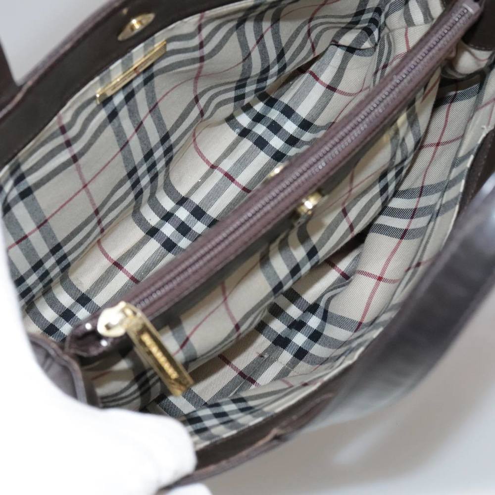 BURBERRY Tote Bag Leather Brown Gold Auth hk1954 - Picture 16 of 16